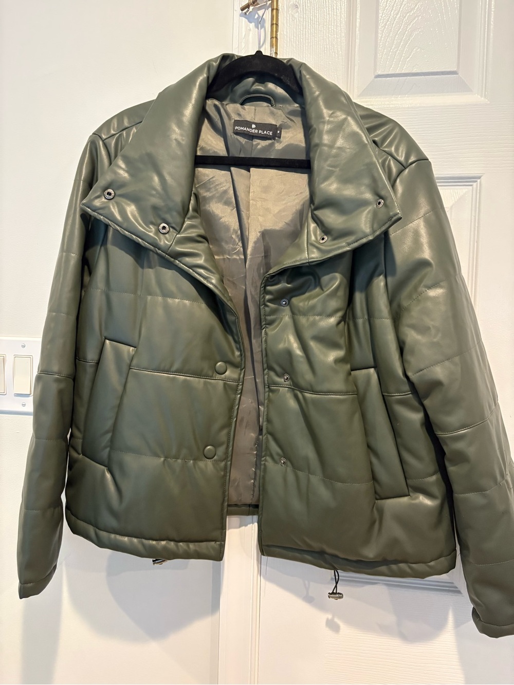 Tuckernuck Faux-Leather Quilted Puffer Jacket — Olive Green